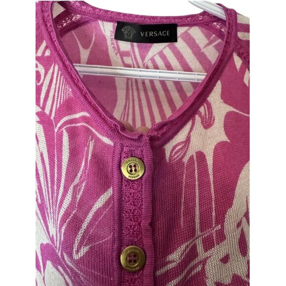 Versace pink and cream tropical button down cardigan sweater size 40 - Picture 4 of 16